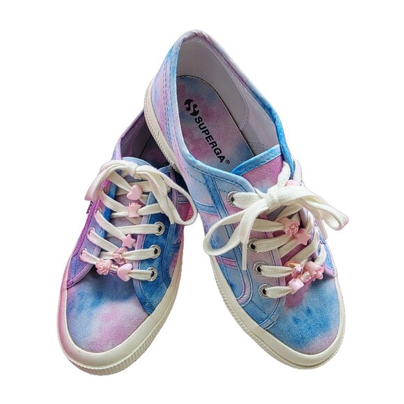 Superga Tie Dye Shoes 6 Pink Blue w/ Bead Charms - Picture 1 of 2